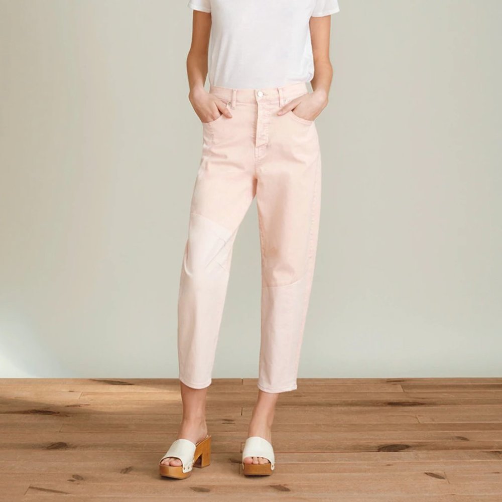 NWT Veronica Beard Blush Pink Charlie Barrel Color block High Rise Jeans Size 24